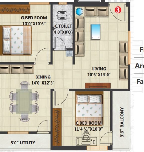 Third Floor Plan of Kapila Heights in Bandlaguda, Hyderabad